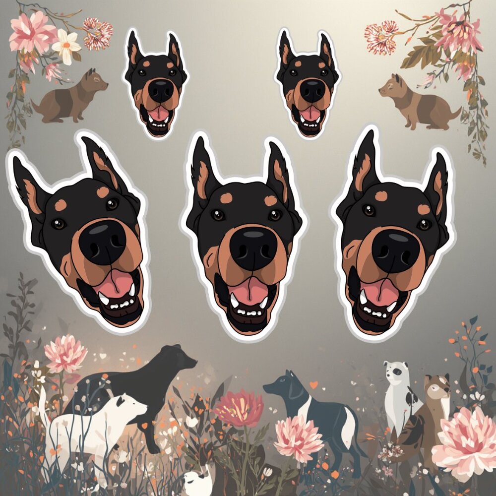 Doberman Stickers‎ Vinyl  (Set of 5)